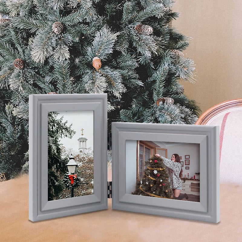JD Concept Vertical Horizontal Combo, Double 5x7 Grey Wood Art Picture Frame, Foldable Opening 4.5x6.5 Photo Frame, Portrait and Landscape View Standing on Desk - Image 5
